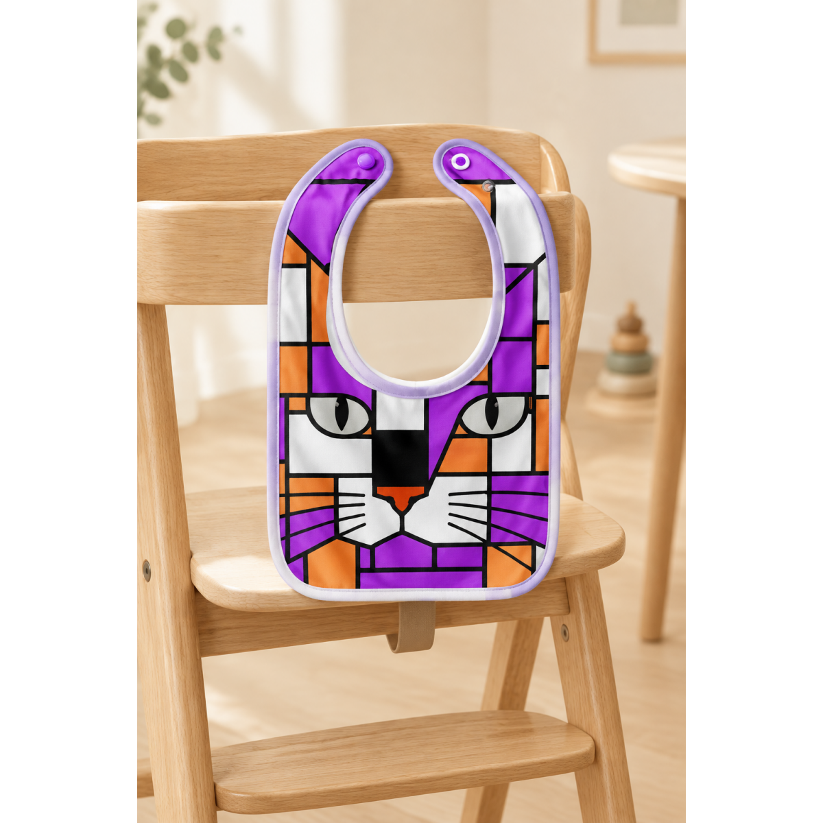 sunset orange purple baby bib cats face