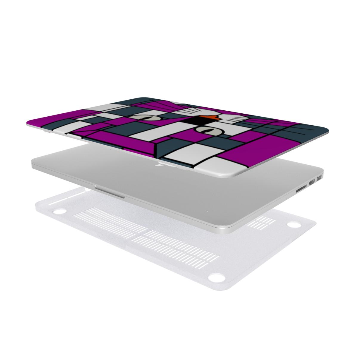 mac book clip on case with a purple steel blue grey geometric cat design 