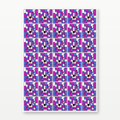 A rectangular set of 35 stickers  featuring a repeating grid of cat faces in a geometric, stained-glass-like pattern with pink, purple, blue, white, and black shapes, shown against a light gray background.