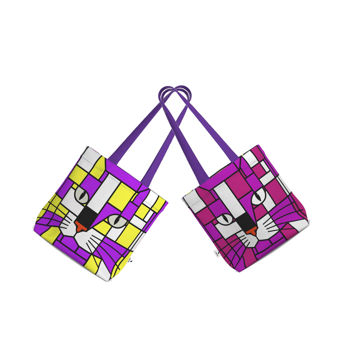 Pulse & Nova Pulse Electric Purple Raspberry Electric Purple Lemon Yellow - Two Prints for One Cotton Tote Bag