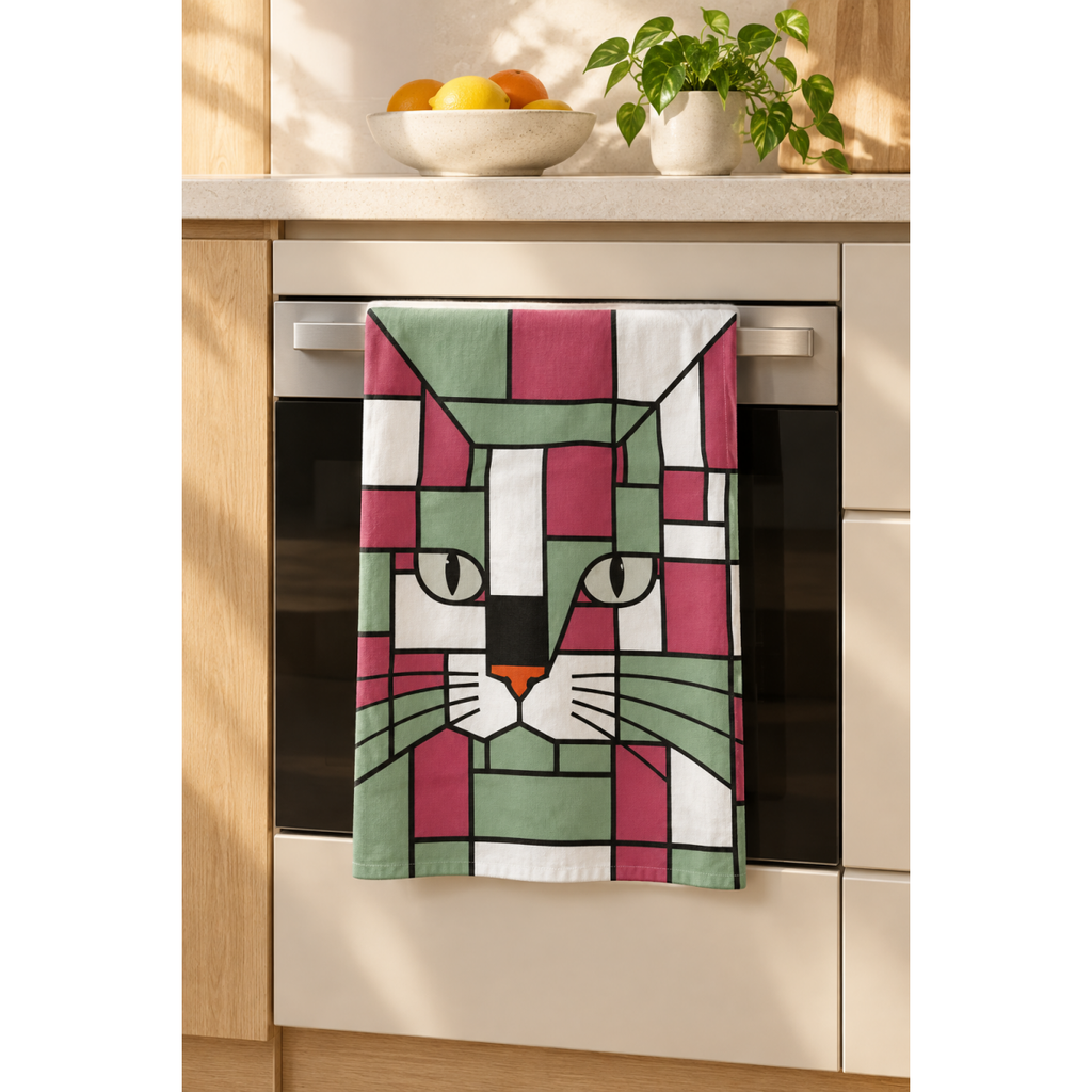 Forest Green & Terrcotta Cat Tea Towels