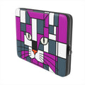 Moonlight premium laptop sleeve featuring a geometric cat face design in purple, dark silver and blue, shown from the front angle.