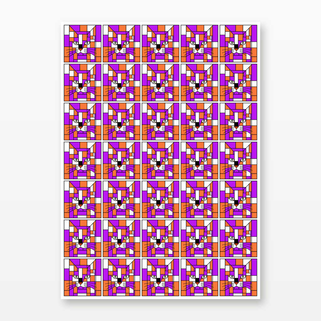 purple orange cat sticker sheet 35 stickers
