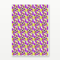 35 cat stickers a repeating geometric pattern of cat faces in black, white, yellow, and purple, shown against a light gray background.