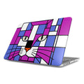 Royal blue and crimson red cat face MacBook protective case shown from the front angle.