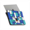 Premium laptop sleeve featuring a geometric cat face design in sea blue and dark blue, shown from the front angle.