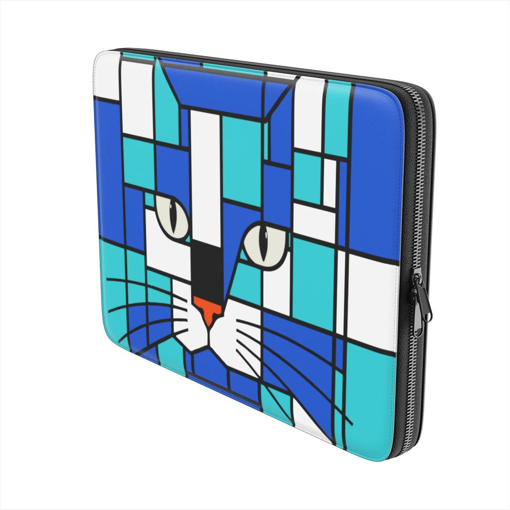 Side view of the sea blue and dark blue premium laptop sleeve, highlighting its slim profile and quality zip closure