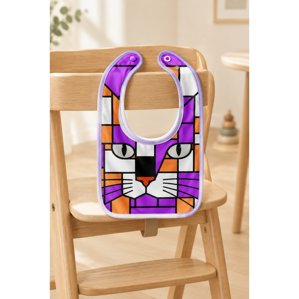 sunset orange purple baby bib cats face
