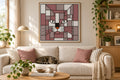 zinc dusty rose cat face poster in mondrian and korean patchwork styles